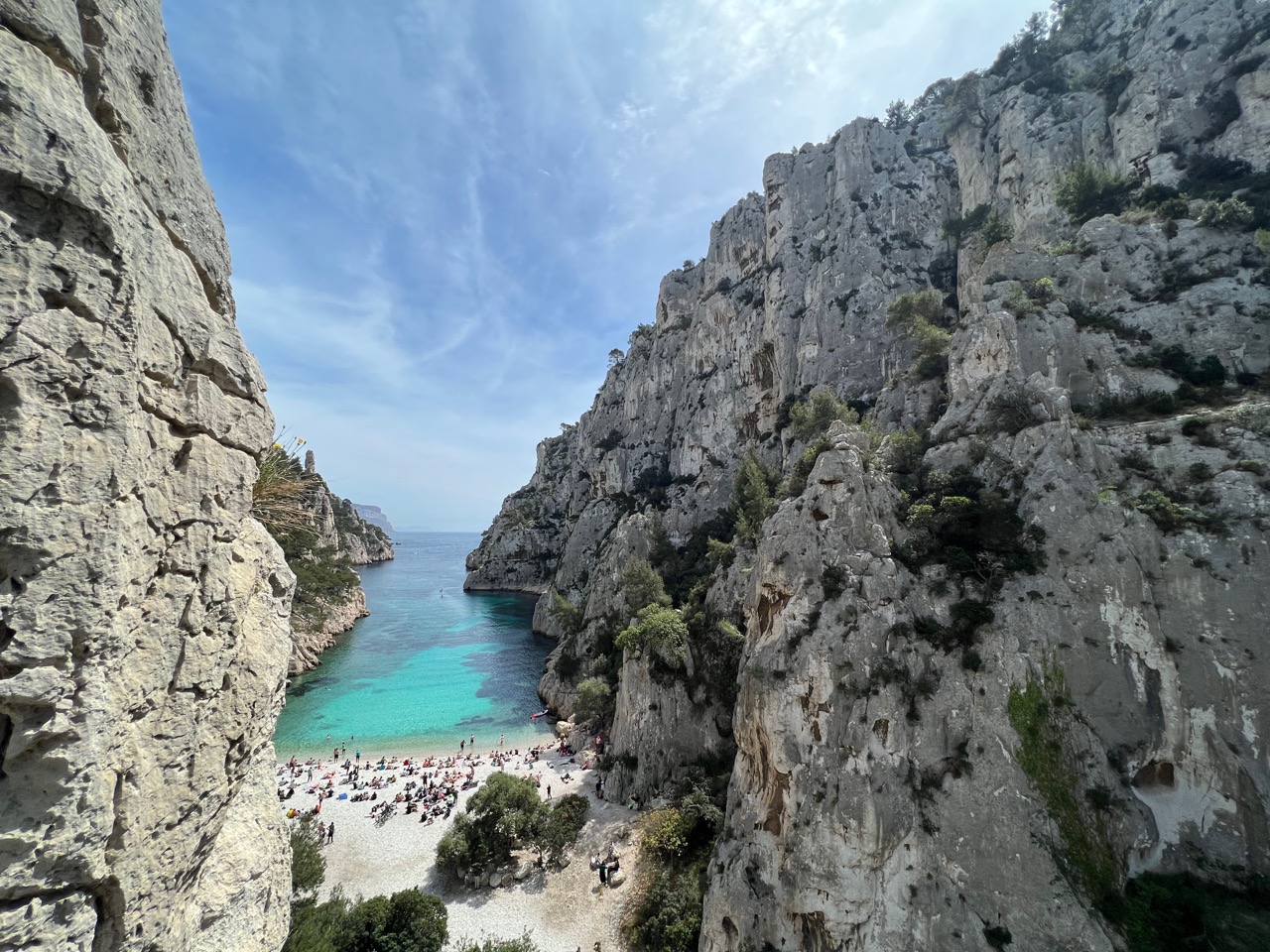 The beach of Calanque d'En Vau as seen from the top of .