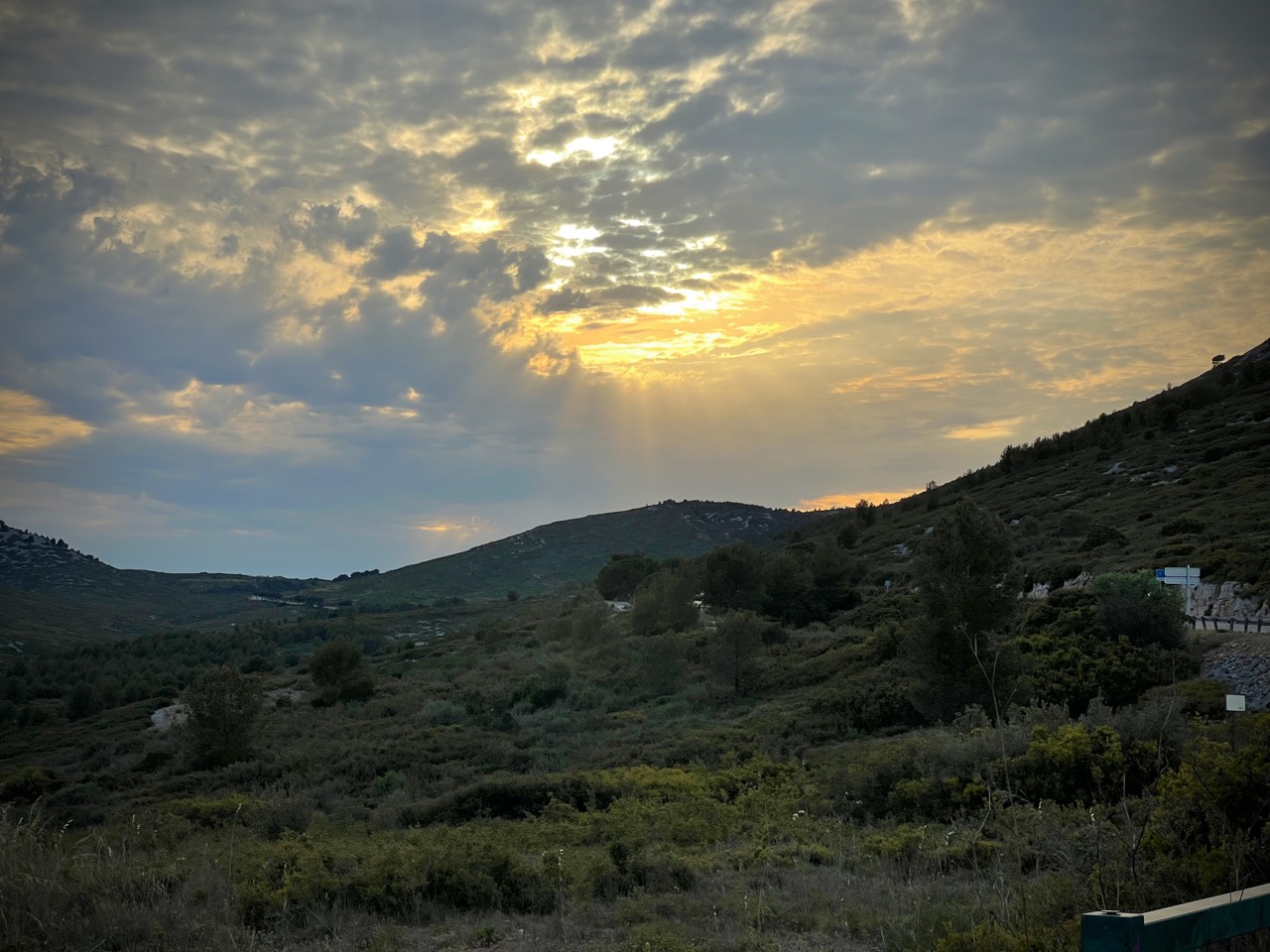 The sun setting as we finally finish our return to the car park at the start of Route de Gaston Rebuffat.