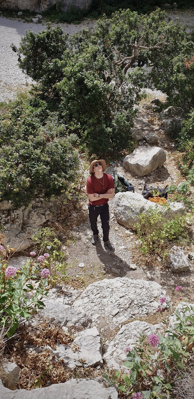 Trying to find a decent line of bolts up the seaward side of Petite Aiguille.