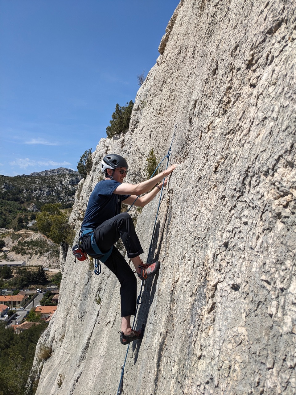 Scratching my head on Bon Secours. 'Surely I'm not supposed to put my foot up there'.