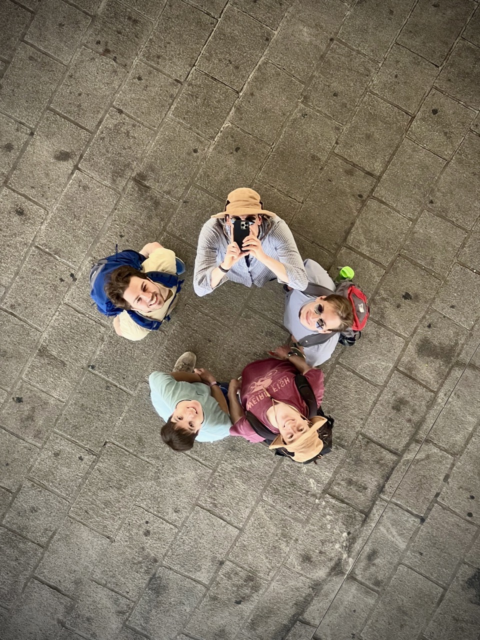 Taking a moment to reflect in the mirror ceiling of a covered area of the Old Port in Marseille.